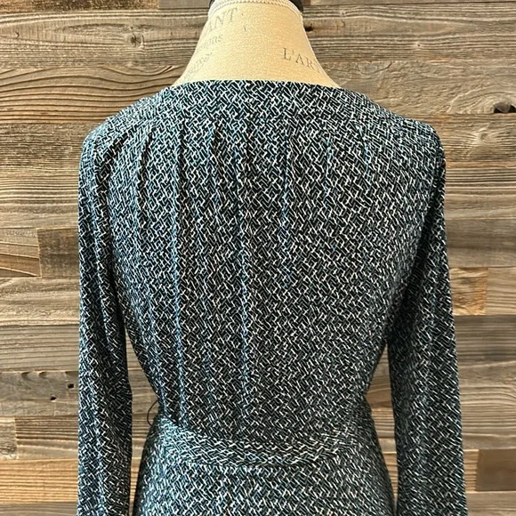 Lands End Blue Patterned Midi Tie Waist 3/4 Length Sleeve Dress Size XS 2-4 - Picture 6 of 9